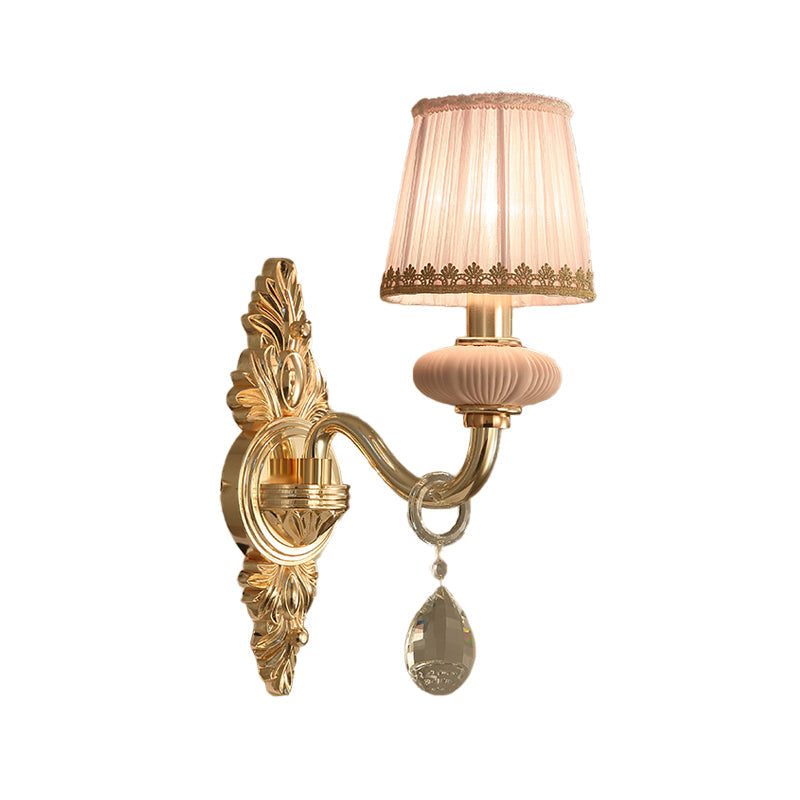 Vivolux | Stof Roze Wandlamp Cone 1/2-Bol Landelijke Wandlamp Verlichtingsarmatuur met Helime Kristal Druppel