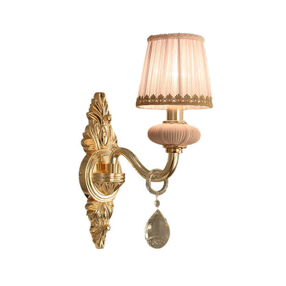 Vivolux | Stof Roze Wandlamp Cone 1/2-Bol Landelijke Wandlamp Verlichtingsarmatuur met Helime Kristal Druppel