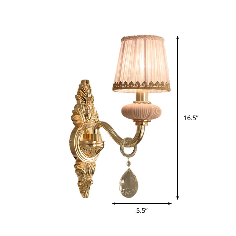 Vivolux | Stof Roze Wandlamp Cone 1/2-Bol Landelijke Wandlamp Verlichtingsarmatuur met Helime Kristal Druppel