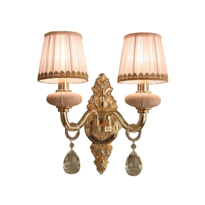 Vivolux | Stof Roze Wandlamp Cone 1/2-Bol Landelijke Wandlamp Verlichtingsarmatuur met Helime Kristal Druppel