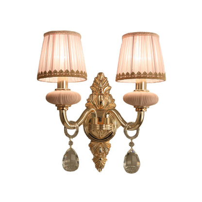 Vivolux | Stof Roze Wandlamp Cone 1/2-Bol Landelijke Wandlamp Verlichtingsarmatuur met Helime Kristal Druppel