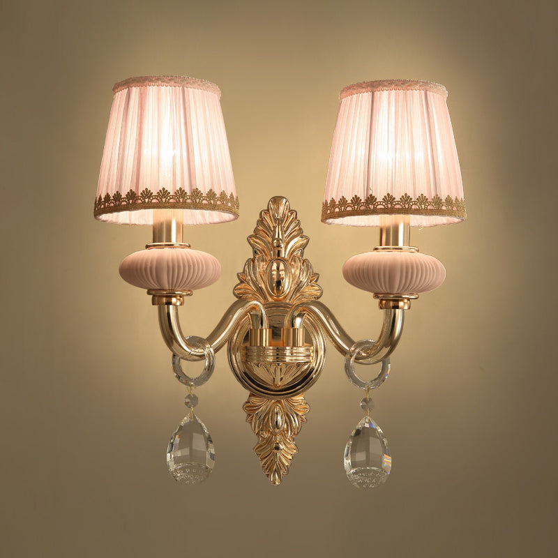 Vivolux | Stof Roze Wandlamp Cone 1/2-Bol Landelijke Wandlamp Verlichtingsarmatuur met Helime Kristal Druppel