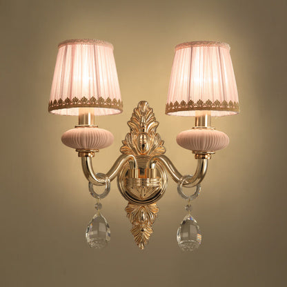 Vivolux | Stof Roze Wandlamp Cone 1/2-Bol Landelijke Wandlamp Verlichtingsarmatuur met Helime Kristal Druppel