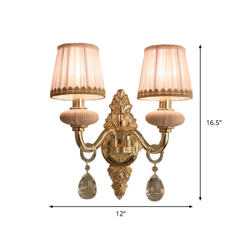 Vivolux | Stof Roze Wandlamp Cone 1/2-Bol Landelijke Wandlamp Verlichtingsarmatuur met Helime Kristal Druppel