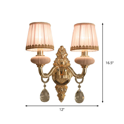Vivolux | Stof Roze Wandlamp Cone 1/2-Bol Landelijke Wandlamp Verlichtingsarmatuur met Helime Kristal Druppel