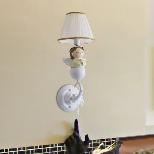 Vivolux | Stof Barrel Wandlamp Fixture Cartoon 1-Kop Witte Wandlamp met Hars Engel Ontwerp
