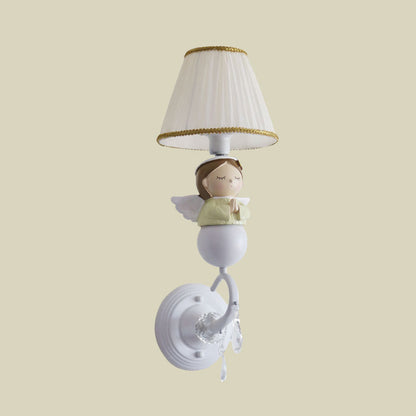 Vivolux | Stof Barrel Wandlamp Fixture Cartoon 1-Kop Witte Wandlamp met Hars Engel Ontwerp