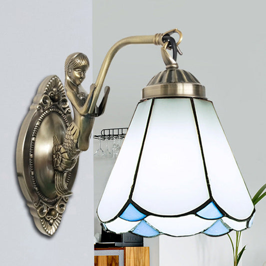 Vivolux | 1 Kopf Kegelförmige Wand sconces Beleuchtung Mission Weiß/Beige Glas Wandmontage Lichtanlage mit Meerjungfrau Rückplatte