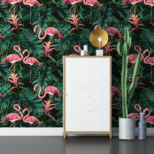 Vivolux | Vinyl 33' x 20,5" Tropical Niet-gemaakt Flamingo en Botanisch Blad Behang