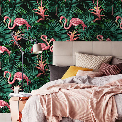 Vivolux | Vinyl 33' x 20,5" Tropical Niet-gemaakt Flamingo en Botanisch Blad Behang