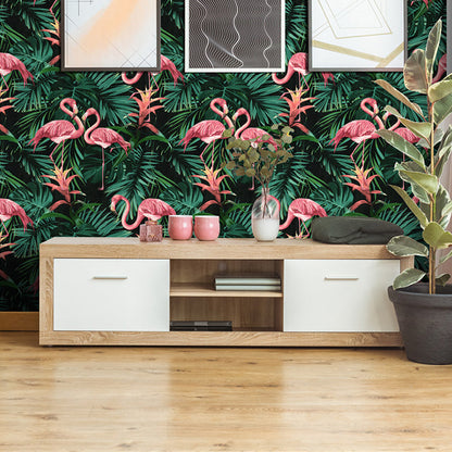 Vivolux | Vinyl 33' x 20,5" Tropical Niet-gemaakt Flamingo en Botanisch Blad Behang