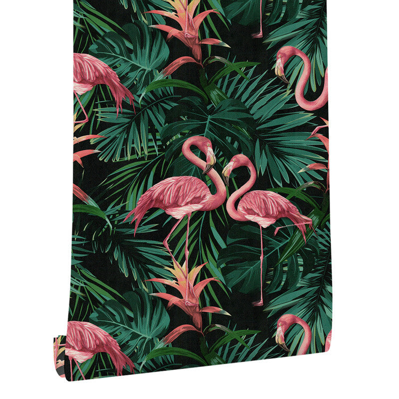 Vivolux | Vinyl 33' x 20,5" Tropical Niet-gemaakt Flamingo en Botanisch Blad Behang
