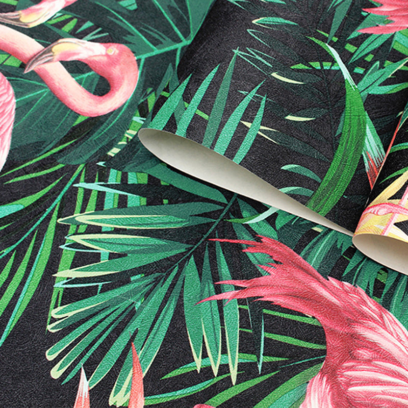 Vivolux | Vinyl 33' von 20,5" Tropisches Nicht-kleber Flamingo und Botanisches Blatt Tapete
