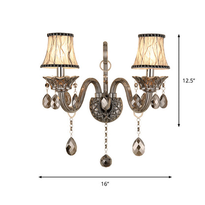 Vivolux | Rookgrijs kristallen bel wandlamp retro 1/2-bulb woonkamer wandlamp met stoffen kap