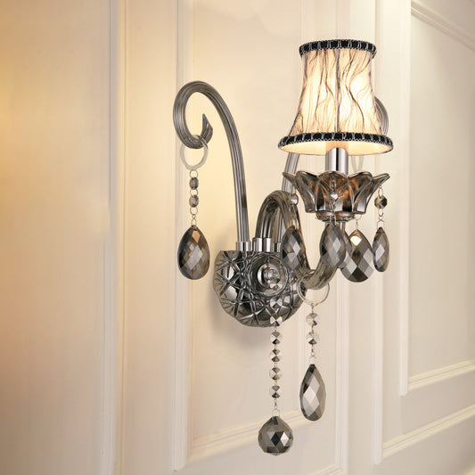 Vivolux | Rookgrijs kristallen bel wandlamp retro 1/2-bulb woonkamer wandlamp met stoffen kap