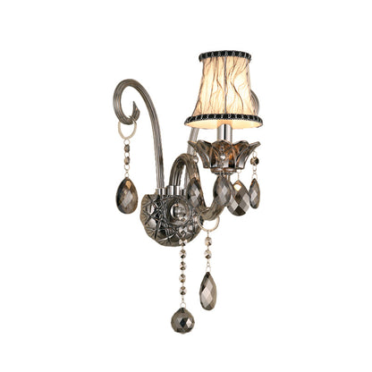 Vivolux | Rookgrijs kristallen bel wandlamp retro 1/2-bulb woonkamer wandlamp met stoffen kap