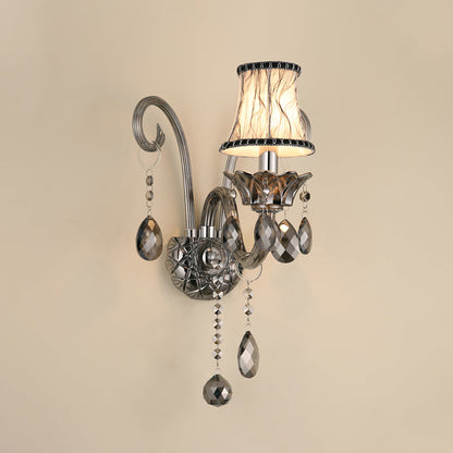 Vivolux | Rookgrijs kristallen bel wandlamp retro 1/2-bulb woonkamer wandlamp met stoffen kap
