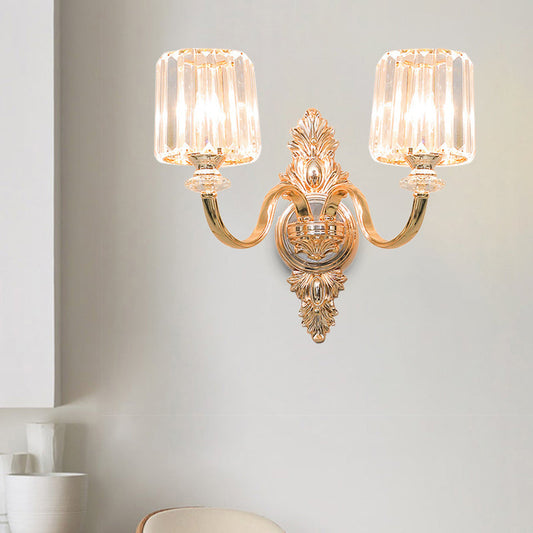 Vivolux | 2-Lamps Wandlamp Retro Cilinder Kristal Blok Wandverlichting in Goud met Gegraveerde Achterplaat