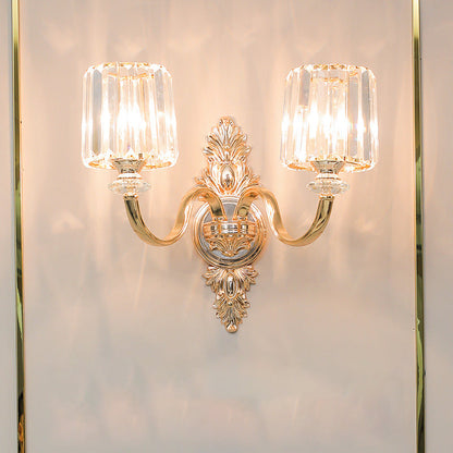 Vivolux | 2-Lamps Wandlamp Retro Cilinder Kristal Blok Wandverlichting in Goud met Gegraveerde Achterplaat