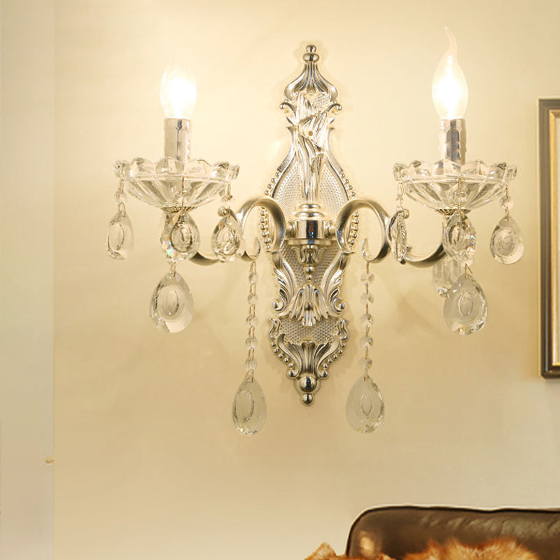Vivolux | Silber 2-Licht Wandleuchte Traditionelle Facettierte Kristall Kerzenständer Wandmontierte Lichtleuchte