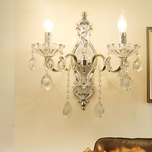 Vivolux | Silber 2-Licht Wandleuchte Traditionelle Facettierte Kristall Kerzenständer Wandmontierte Lichtleuchte