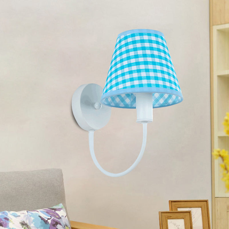 Vivolux | Blaue konische Wandlampe Modern 1-Licht Stoff Wandmontierte Beleuchtung mit Gänsekopfarm