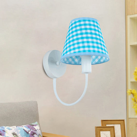 Vivolux | Blaue konische Wandlampe Modern 1-Licht Stoff Wandmontierte Beleuchtung mit Gänsekopfarm