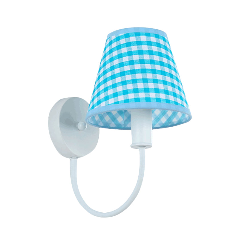 Vivolux | Blaue konische Wandlampe Modern 1-Licht Stoff Wandmontierte Beleuchtung mit Gänsekopfarm