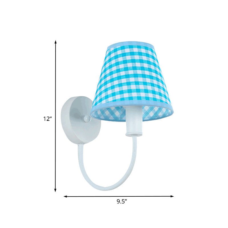 Vivolux | Blaue konische Wandlampe Modern 1-Licht Stoff Wandmontierte Beleuchtung mit Gänsekopfarm