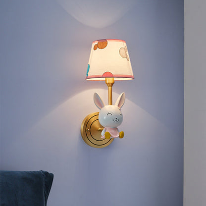 Vivolux | Konijnenhars Wandlamp Cartoon 1 Lamp Gouden Wandverlichting met Barrel Stofschaduw