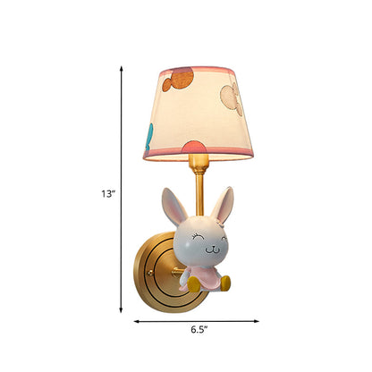 Vivolux | Konijnenhars Wandlamp Cartoon 1 Lamp Gouden Wandverlichting met Barrel Stofschaduw