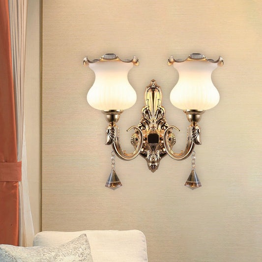 Vivolux | Gourd Vorm Bedside Wandlamp Opal Glas 2 Lampen Mid Century Wandmontage Lamp in Goud
