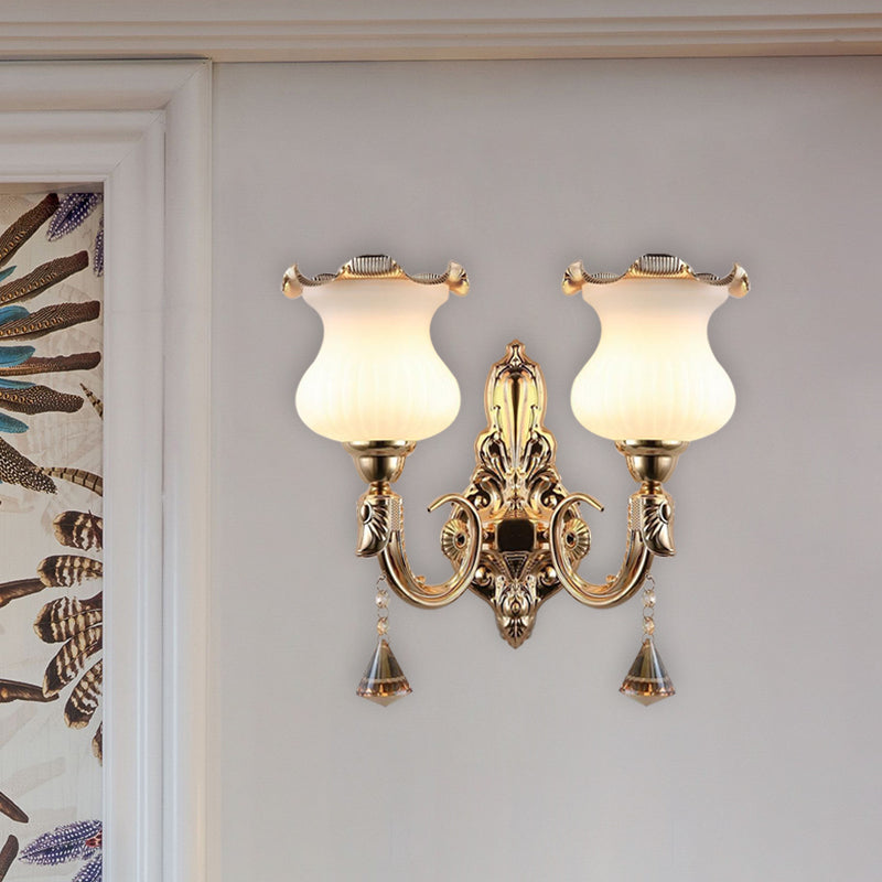 Vivolux | Gourd Vorm Bedside Wandlamp Opal Glas 2 Lampen Mid Century Wandmontage Lamp in Goud