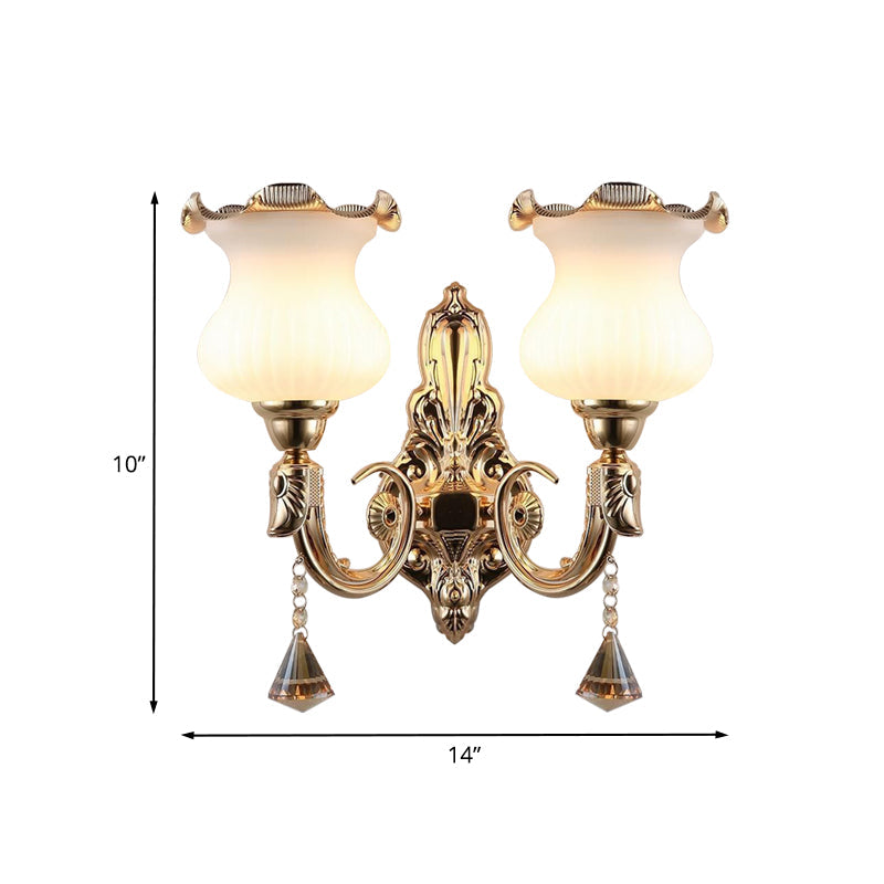 Vivolux | Gourd Vorm Bedside Wandlamp Opal Glas 2 Lampen Mid Century Wandmontage Lamp in Goud