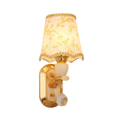 Vivolux | 1 Kopf Schlafzimmer Wandmontage Lampe Traditionelle Goldfinish Wandbeleuchtung mit gewelltem Fassschirm