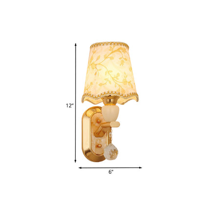 Vivolux | 1 Kopf Schlafzimmer Wandmontage Lampe Traditionelle Goldfinish Wandbeleuchtung mit gewelltem Fassschirm