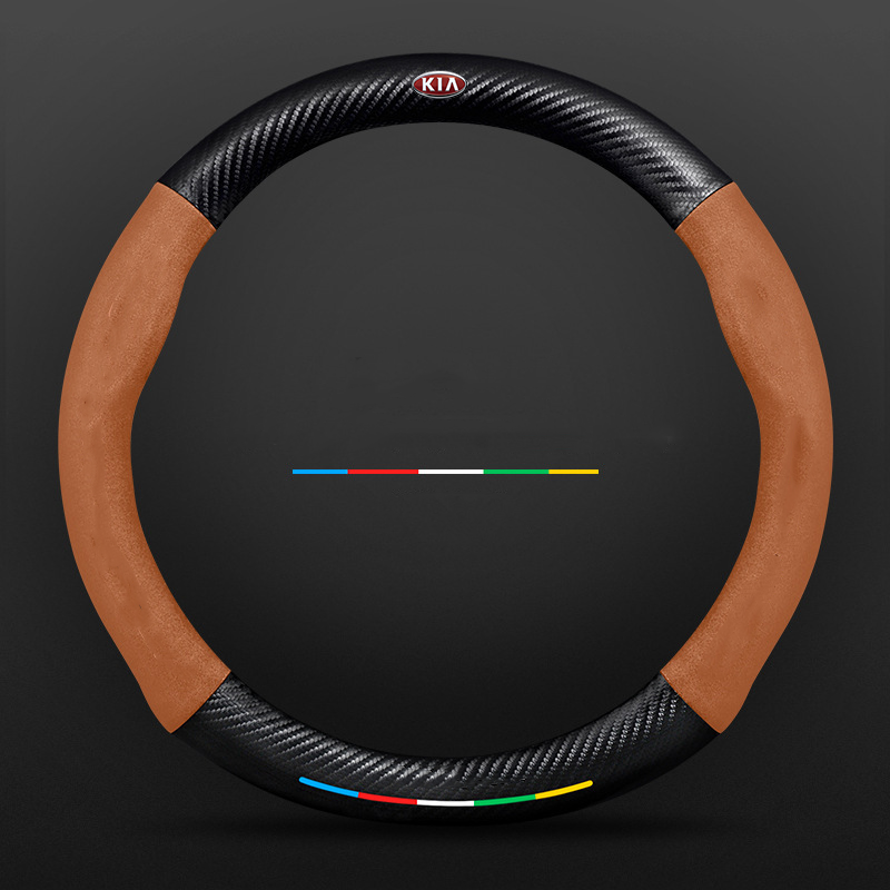 Anti-Rutsch 3D Prägung Kohlefaser Leder Auto Lenkradbezug Universelle Passform
