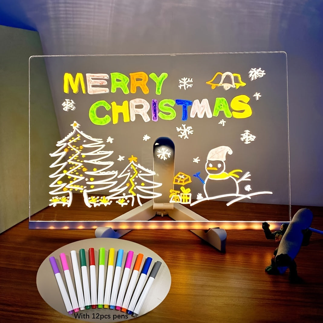 Vivolux | USB LED Notizboard mit 12 Farbstiften - Leuchtende Nachrichtenboard für Büro & Zuhause