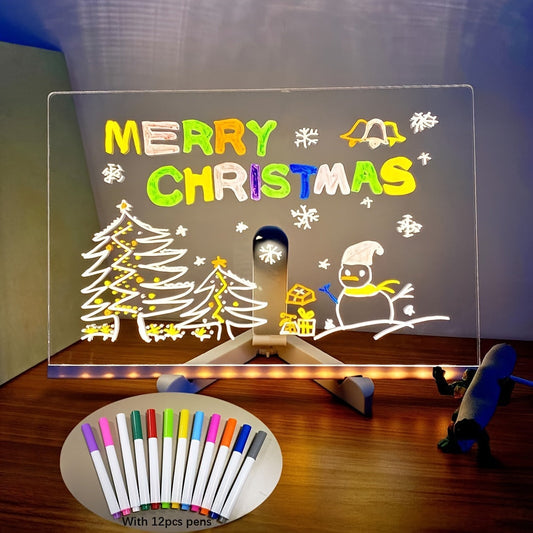 Vivolux | USB LED Notizboard mit 12 Farbstiften - Leuchtende Nachrichtenboard für Büro & Zuhause