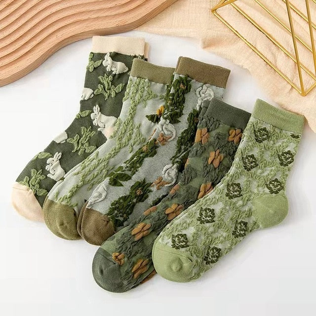5 Paar Vintage Blumen Stickerei Socken