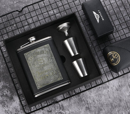 Vivolux | 8oz Whisky-Flasche aus Edelstahl Alkohol-Trichter Hüftflasche Bestickte Goldene Seidenstoff Verpackung Geschenk-Box Set