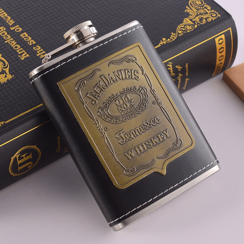 Vivolux | 8oz Whisky-Flasche aus Edelstahl Alkohol-Trichter Hüftflasche Bestickte Goldene Seidenstoff Verpackung Geschenk-Box Set