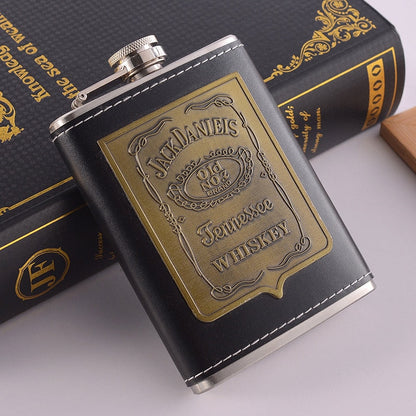 Vivolux | 8oz Whisky-Flasche aus Edelstahl Alkohol-Trichter Hüftflasche Bestickte Goldene Seidenstoff Verpackung Geschenk-Box Set