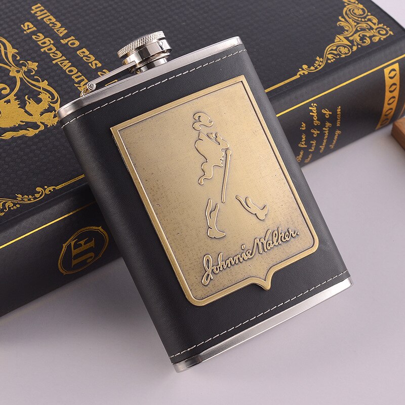 Vivolux | 8oz Whisky-Flasche aus Edelstahl Alkohol-Trichter Hüftflasche Bestickte Goldene Seidenstoff Verpackung Geschenk-Box Set