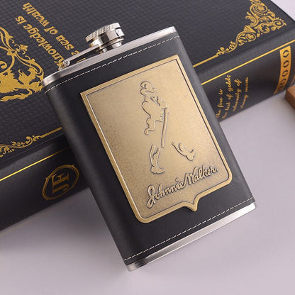 Vivolux | 8oz Whisky-Flasche aus Edelstahl Alkohol-Trichter Hüftflasche Bestickte Goldene Seidenstoff Verpackung Geschenk-Box Set