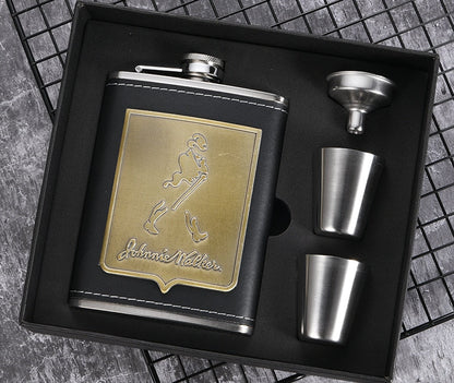 Vivolux | 8oz Whisky-Flasche aus Edelstahl Alkohol-Trichter Hüftflasche Bestickte Goldene Seidenstoff Verpackung Geschenk-Box Set
