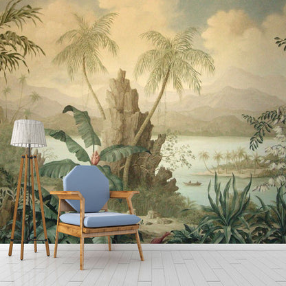 Vivolux | Retro Wandwand für Akzentwand, Mittelalterlicher Wald in Dunkler Farbe, Personalisierte Größe Verfügbar