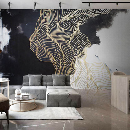 Vivolux | Grote unieke muurschilderingen voor accentmuur Klassieke Chinese zon en berg en trellis, aangepaste maat beschikbaar