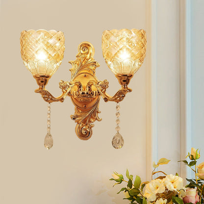 Vivolux | 2 Lichten Koepel/Bloem Op Muur Sconces Licht Europese Gouden Textuur Crystal Wandlamp Fixture