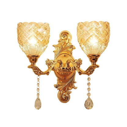 Vivolux | 2 Lichten Koepel/Bloem Op Muur Sconces Licht Europese Gouden Textuur Crystal Wandlamp Fixture